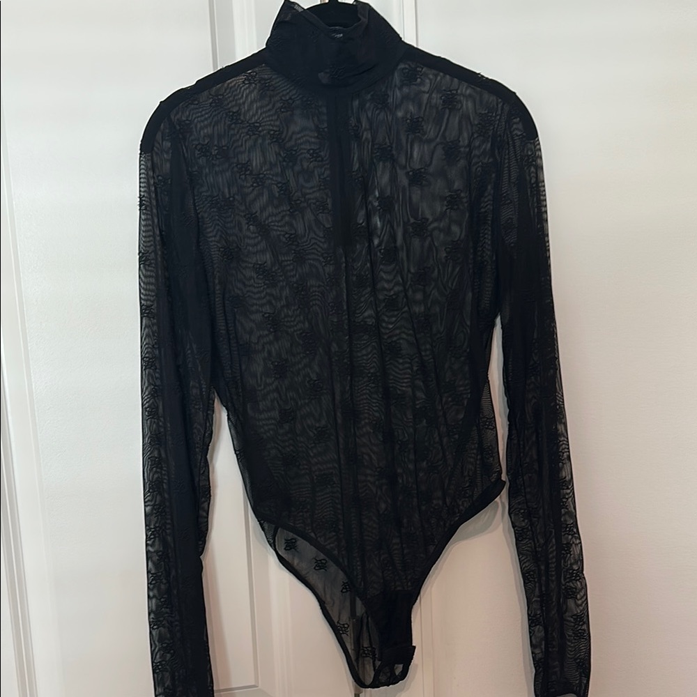 Fendi Karligraphy Sheer Long Sleeve Bodysuit
